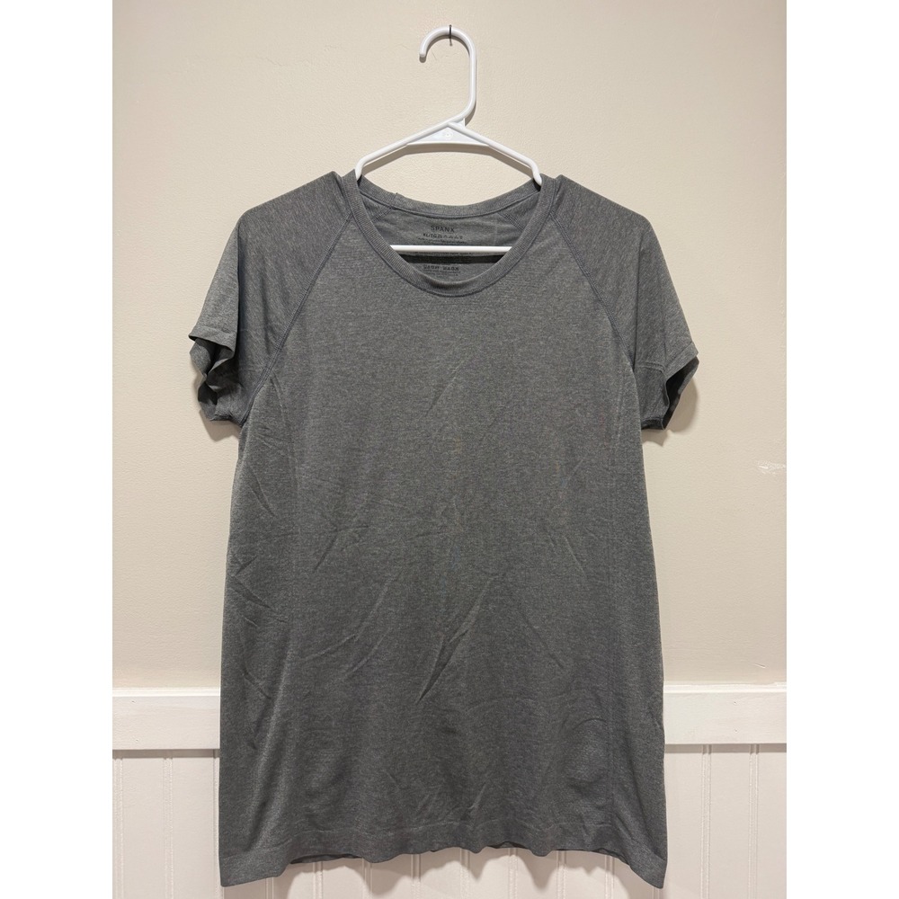 Spanx T-Shirt Workout Top Gray Athletic Stretch Nylon Women Sz XL